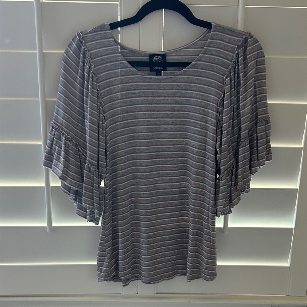 Bobeau Gray and Purple Striped Blouse